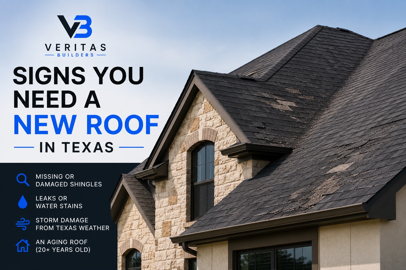 Texas asphalt-shingle roof showing signs of weather and age &mdash; cover image for the roof replacement guide